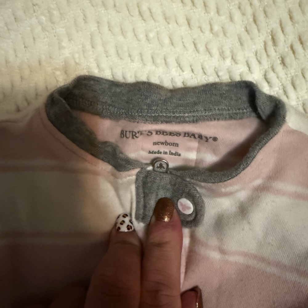 2Burt's Bees Baby Pink and Gray Striped Shirt